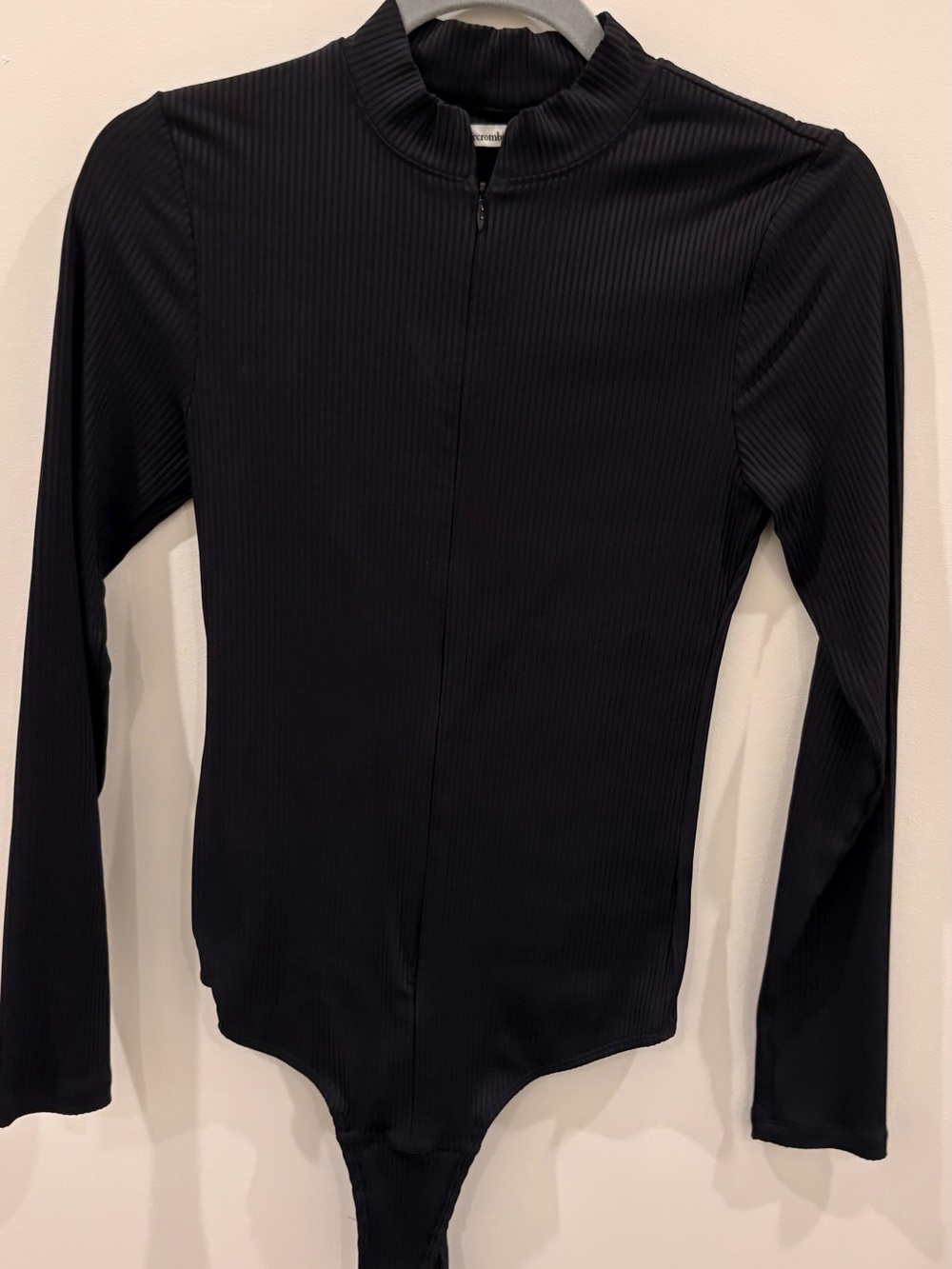 Abercrombie & Fitch Black Ribbed Long-Sleeve Bodysuit